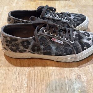 Superga 2750 Sneakers Velvet Leopard Print Fantasia Shoes Size 8.5